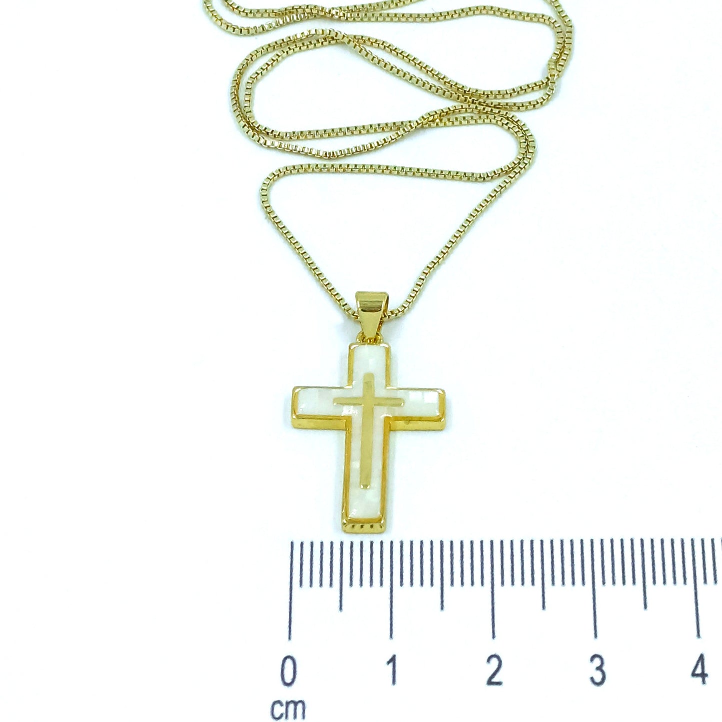 Collar rodio doble cruz nacar