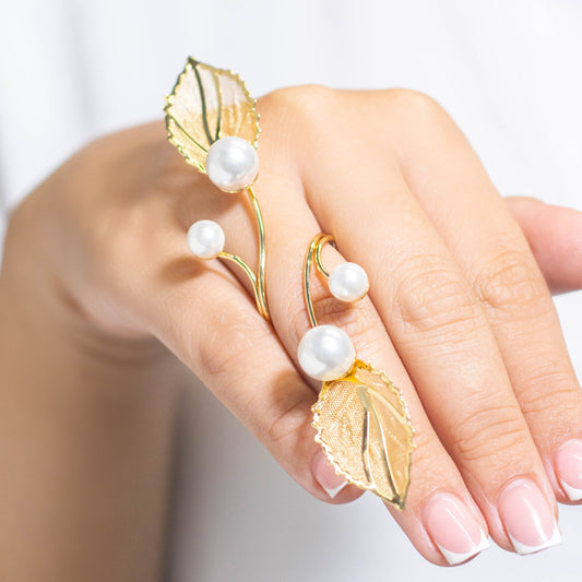 Anillo maxi perla hoja  Amulí