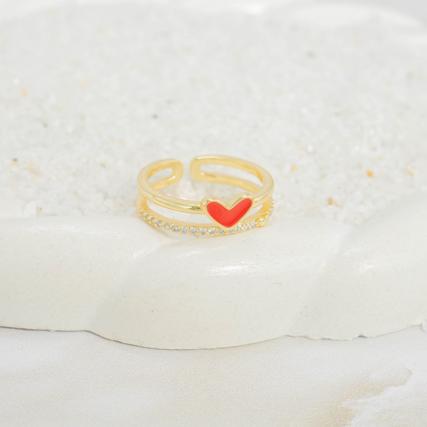 Anillo doble corazón rojo