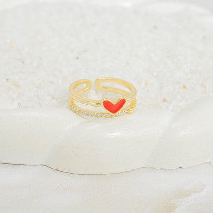 Anillo doble corazón rojo