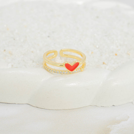 Anillo doble corazón rojo