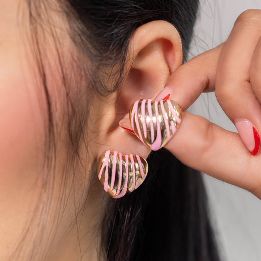 Arete corazon print rosa  Amulí