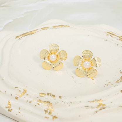 Arete bronce flor perla