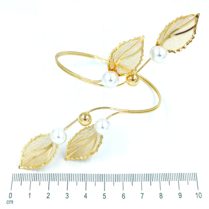 Pulsera brazalete perla hoja