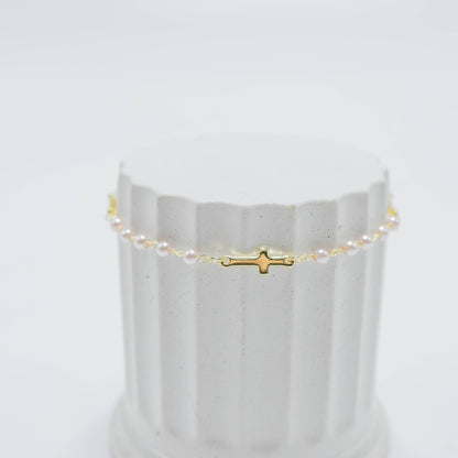 Pulsera cruz perla