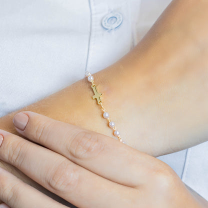 Pulsera cruz perla 