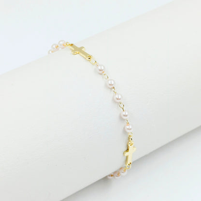Pulsera cruz perla