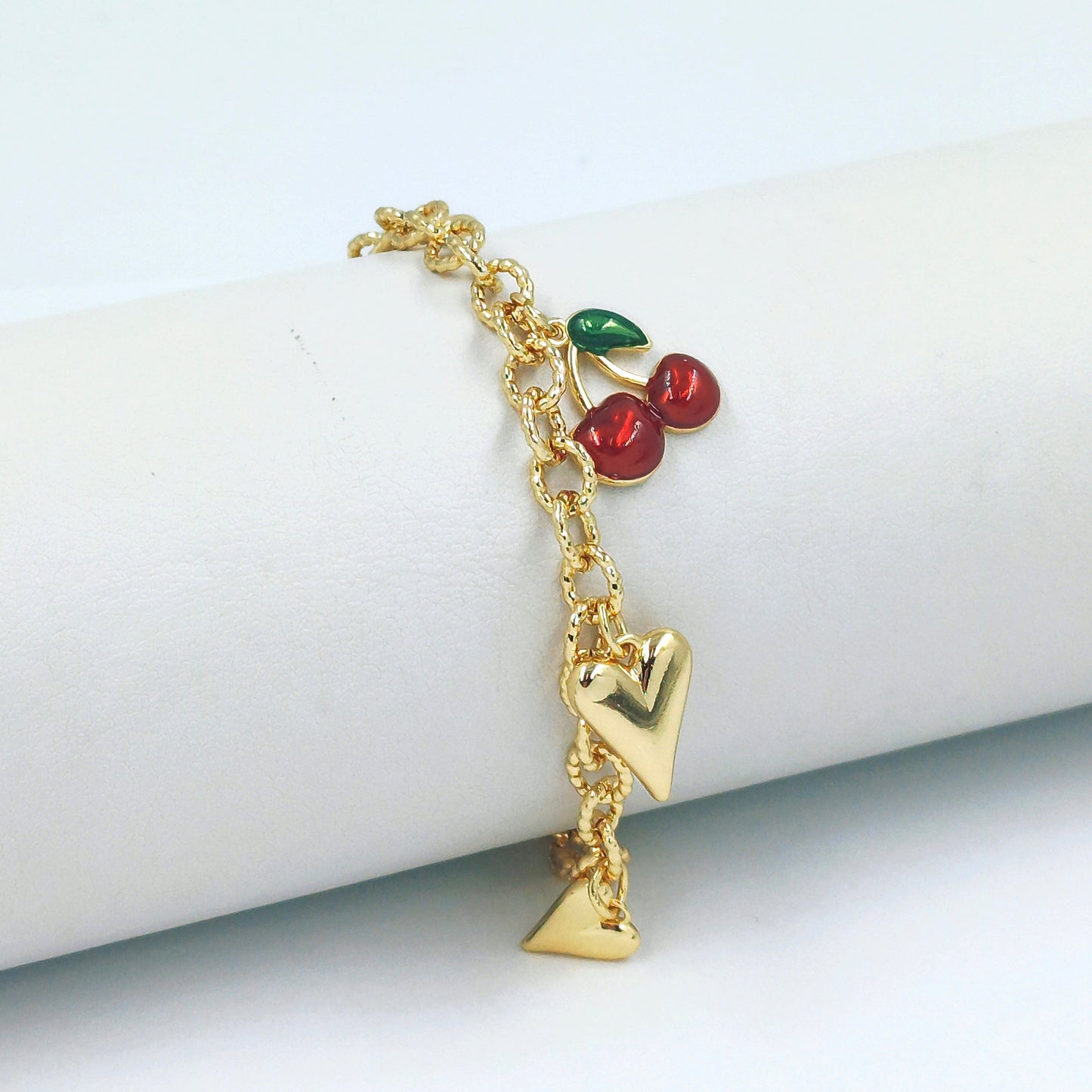 Pulsera corazones cereza