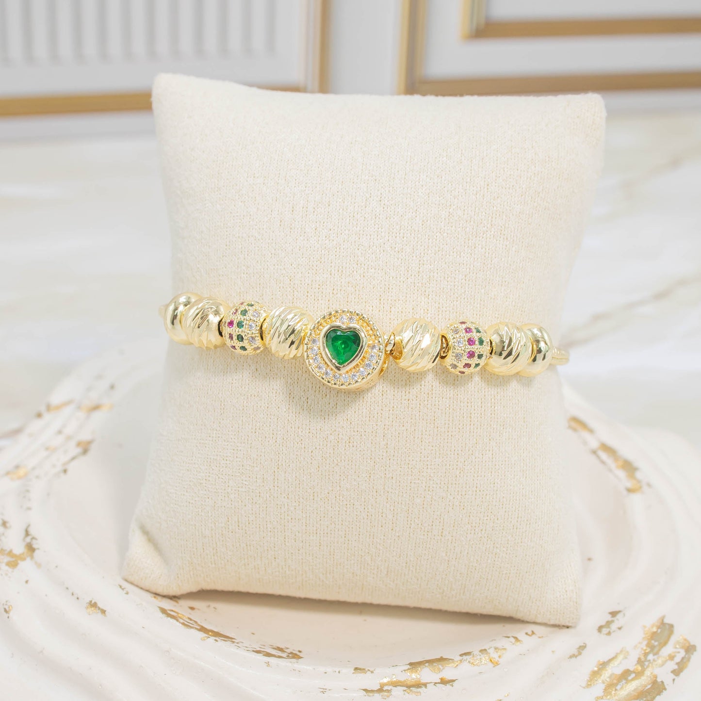 Pulsera corazón  esmeralda