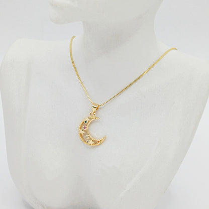 Collar rodio luna estrellas