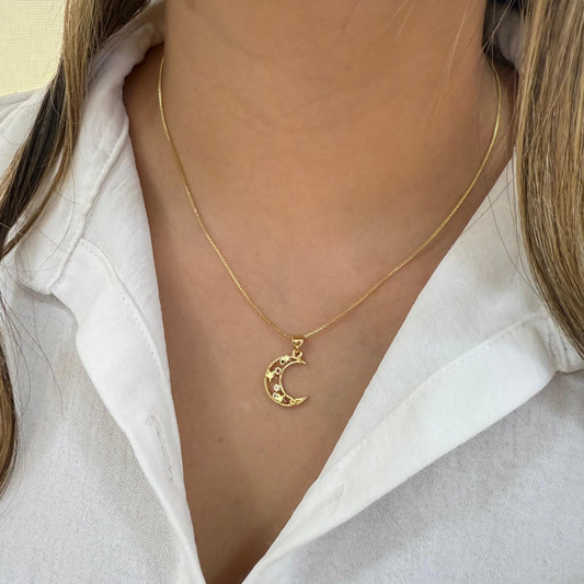 Collar rodio luna estrellas Amulí