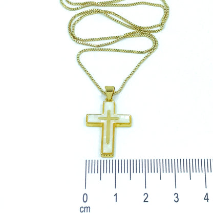 Collar rodio doble cruz nacar