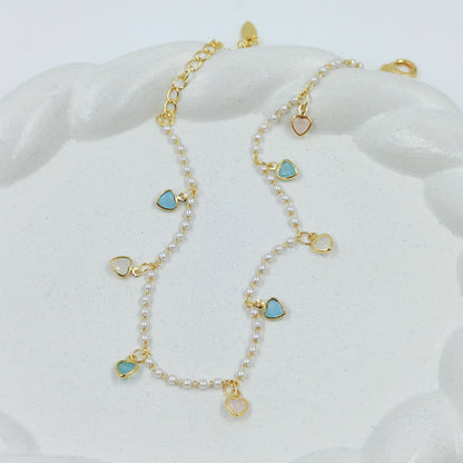Tobillera perlas corazon pastel