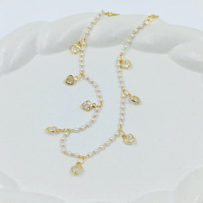 Tobillera perlas corazon cristal